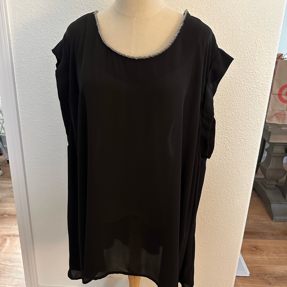 Pleione 3x blouse chiffon black beaded neckline